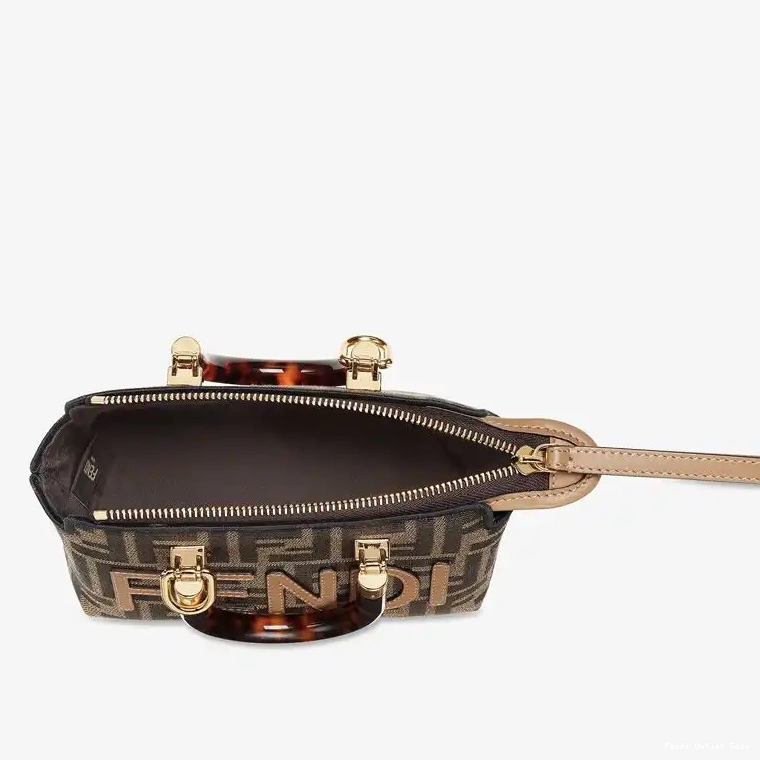 Cheap FF Bag Boston In Logo ROMA Motif Brown By The Way Fabric Mini Fendi 0630